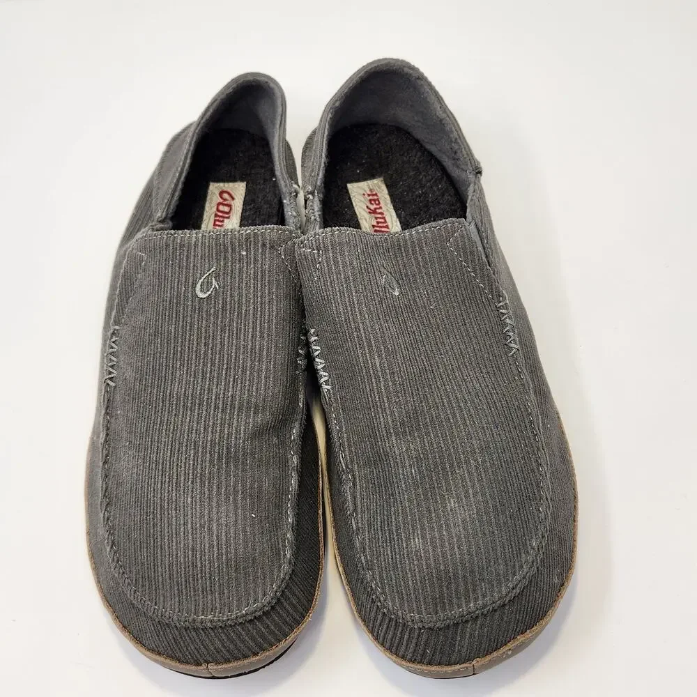 Olukai Moloa Ie Olive Green Courduroy Slippers Men Size 11 Leisure House Shoes